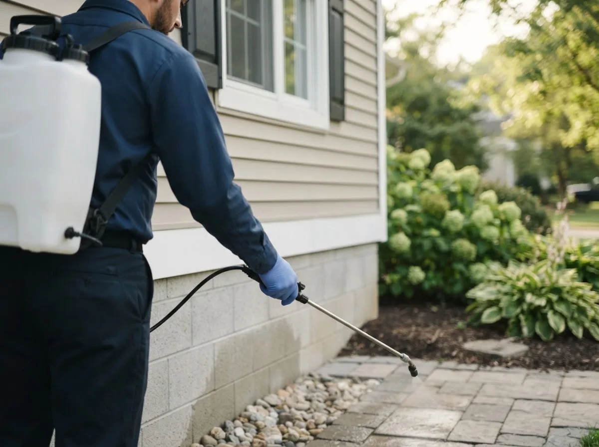 Pest control technician inspecting a home in Herndon, KS